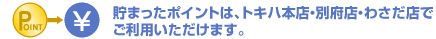 貯まったポイントは、トキハ本店・別府店・わさだ店でご利用いただけます。